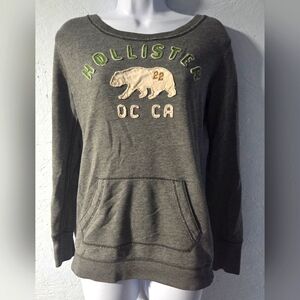 Hollister Gray Wide Neck Pullover Sweatshirt - Small